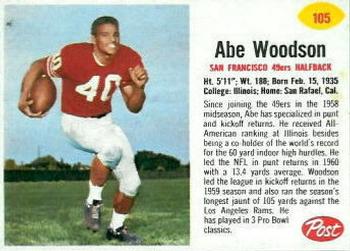 1962 Post Cereal #105 Abe Woodson Front