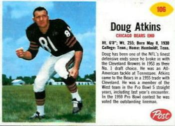 1962 Post Cereal #106 Doug Atkins Front