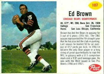 1962 Post Cereal #107 Ed Brown Front
