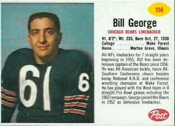 1962 Post Cereal #114 Bill George Front