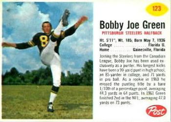 1962 Post Cereal #123 Bobby Joe Green Front