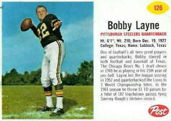 1962 Post Cereal #126 Bobby Layne Front
