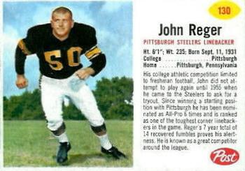 1962 Post Cereal #130 John Reger Front