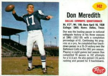1962 Post Cereal #142 Don Meredith Front