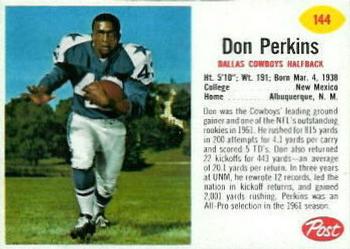 1962 Post Cereal #144 Don Perkins Front