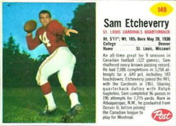 1962 Post Cereal #149 Sam Etcheverry Front