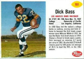 1962 Post Cereal #161 Dick Bass Front