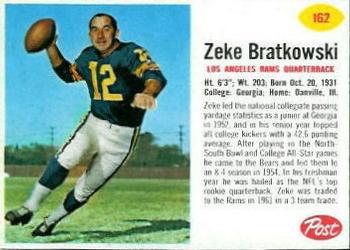 1962 Post Cereal #162 Zeke Bratkowski Front