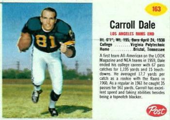 1962 Post Cereal #163 Carroll Dale Front