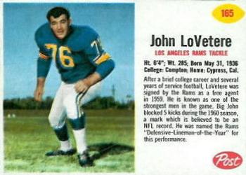 1962 Post Cereal #165 John Lovetere Front