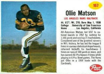 1962 Post Cereal #167 Ollie Matson Front