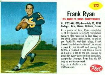 1962 Post Cereal #172 Frank Ryan Front