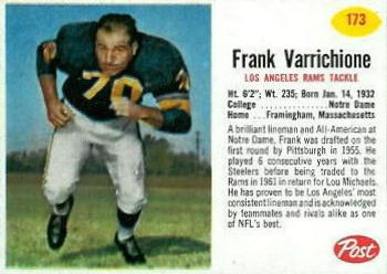 1962 Post Cereal #173 Frank Varrichione Front