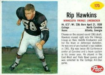 1962 Post Cereal #175 Rip Hawkins Front