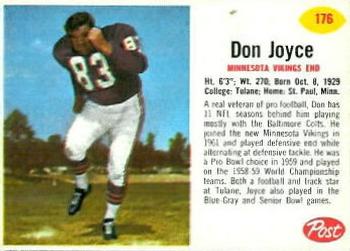 1962 Post Cereal #176 Don Joyce Front