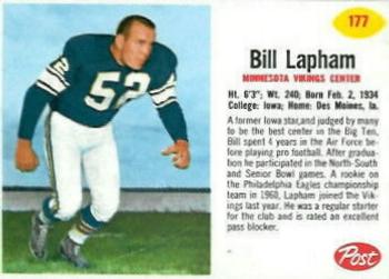 1962 Post Cereal #177 Bill Lapham Front