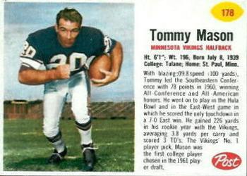 1962 Post Cereal #178 Tommy Mason Front