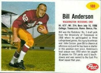 1962 Post Cereal #188 Bill Anderson Front