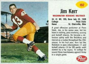 1962 Post Cereal #192 Jim Kerr Front