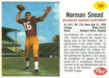1962 Post Cereal #198 Norman Snead Front