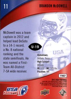 2013 Upper Deck USA Football #11 Brandon McDowell Back