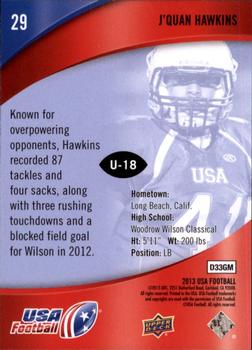 2013 Upper Deck USA Football #29 J'Quan Hawkins Back