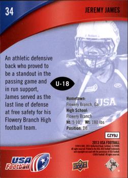 2013 Upper Deck USA Football #34 Jeremy James Back