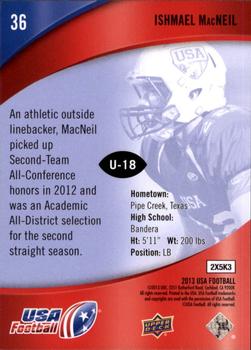 2013 Upper Deck USA Football #36 Ishmael MacNeil Back