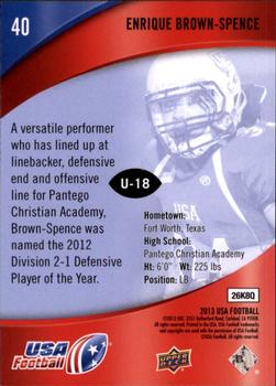 2013 Upper Deck USA Football #40 Enrique Brown-Spence Back