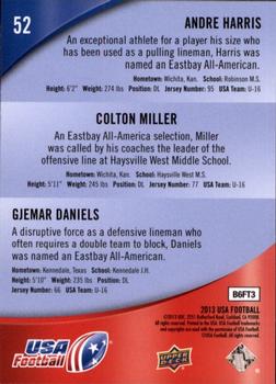 2013 Upper Deck USA Football #52 Andre Harris / Colton Miller / Gjemar Daniels Back