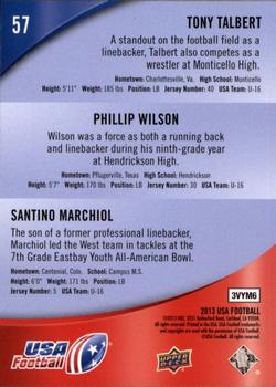 2013 Upper Deck USA Football #57 Tony Talbert / Phillip Wilson / Santino Marchiol Back