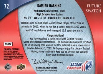 2013 Upper Deck USA Football #72 Damien Haskins Back