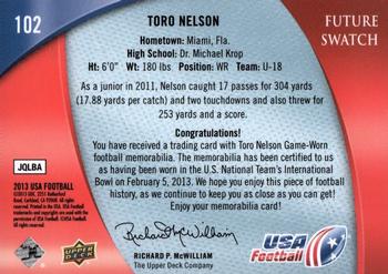2013 Upper Deck USA Football #102 Toro Nelson Back