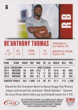 2014 SAGE HIT #6 De'Anthony Thomas Back