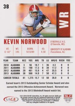2014 SAGE HIT #38 Kevin Norwood Back