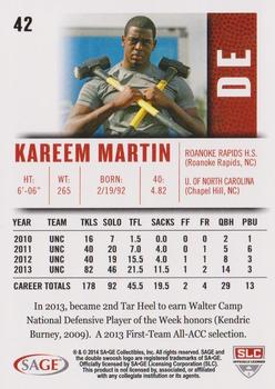 2014 SAGE HIT #42 Kareem Martin Back