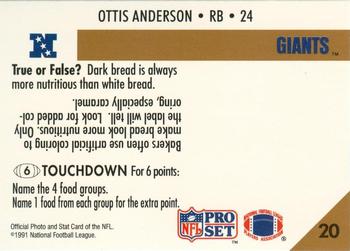 1991 Pro Set FACT Mobil #20 Ottis Anderson Back