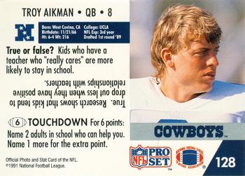 1991 Pro Set FACT Mobil #128 Troy Aikman Back
