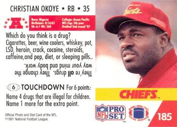 1991 Pro Set FACT Mobil #185 Christian Okoye Back