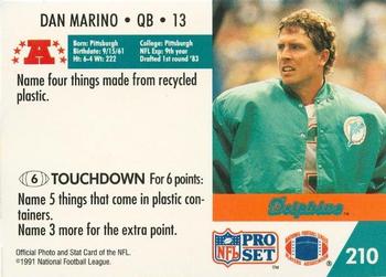 1991 Pro Set FACT Mobil #210 Dan Marino Back