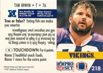 1991 Pro Set FACT Mobil #218 Tim Irwin Back