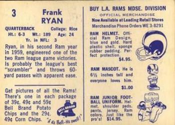 1960 Bell Brand Los Angeles Rams #3 Frank Ryan Back