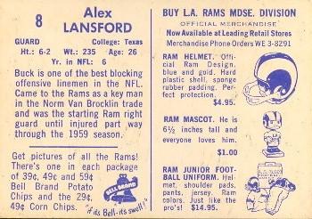 1960 Bell Brand Los Angeles Rams #8 Buck Lansford Back