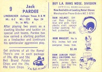 1960 Bell Brand Los Angeles Rams #9 Jack Pardee Back
