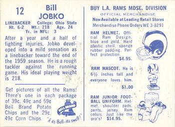 1960 Bell Brand Los Angeles Rams #12 Bill Jobko Back