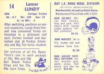 1960 Bell Brand Los Angeles Rams #14 Lamar Lundy Back