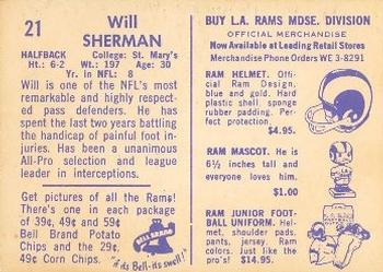 1960 Bell Brand Los Angeles Rams #21 Will Sherman Back