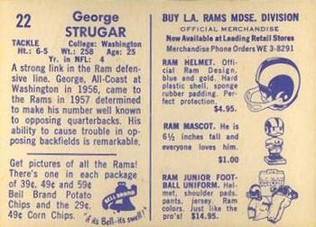 1960 Bell Brand Los Angeles Rams #22 George Strugar Back