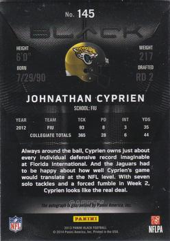 2013 Panini Black - Rookies Signatures Black #145 Johnathan Cyprien Back