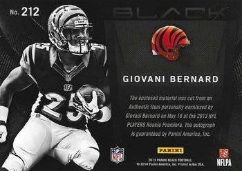 2013 Panini Black - Rookie Signature Materials Prime Black NFL Shield #212 Giovani Bernard Back